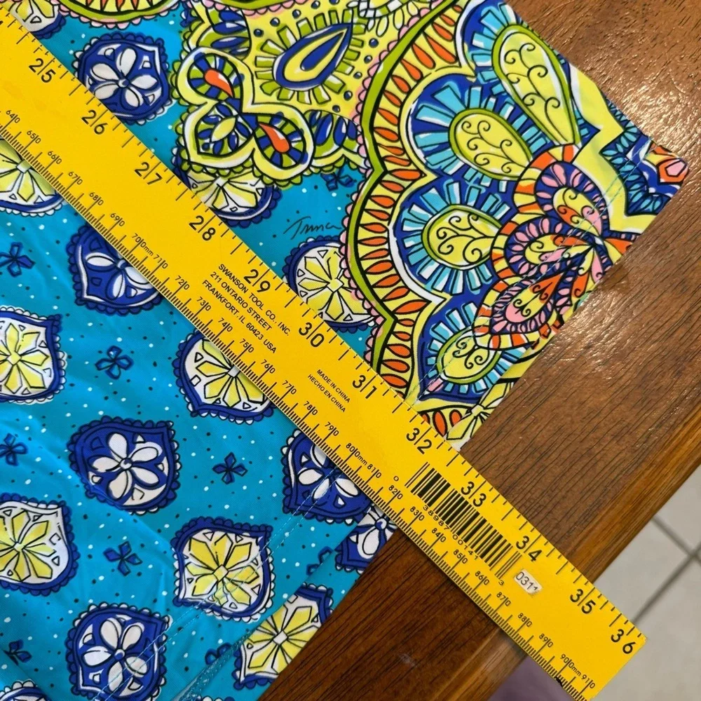 Trina Turk Blue and Yellow swim cover up tunic Corsica print sz Large swim & spa